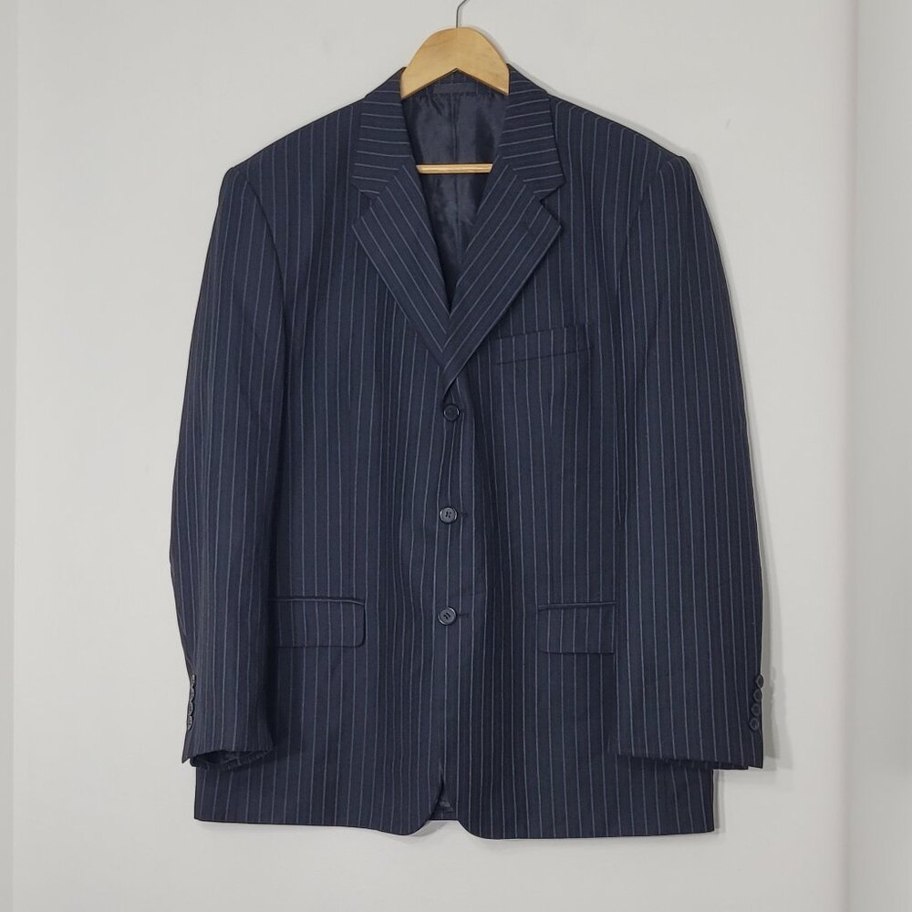 Unbranded Men's Navy Blue Pinstripe Front Pocket Notch Lapel Three-Button Blazer